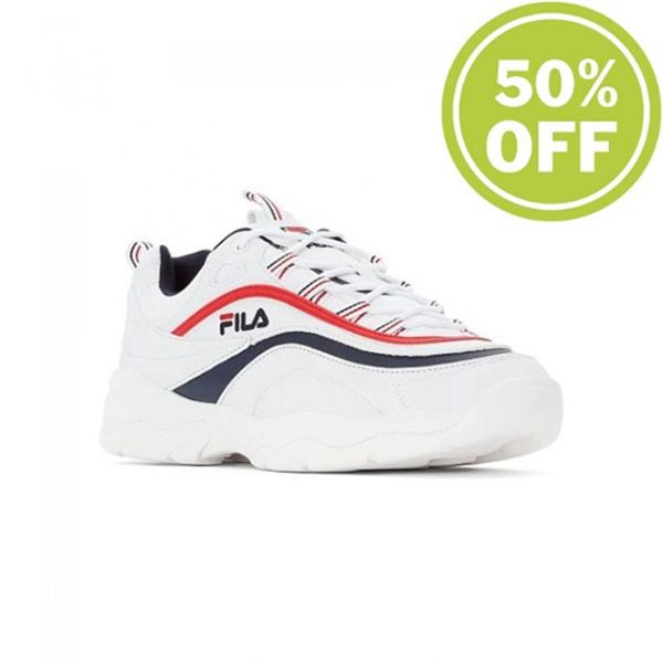 Tênis Fila Homem Branco/Azul Marinho/Vermelhas - Fila Ray Low Outlet Portugal,QNPE-31275